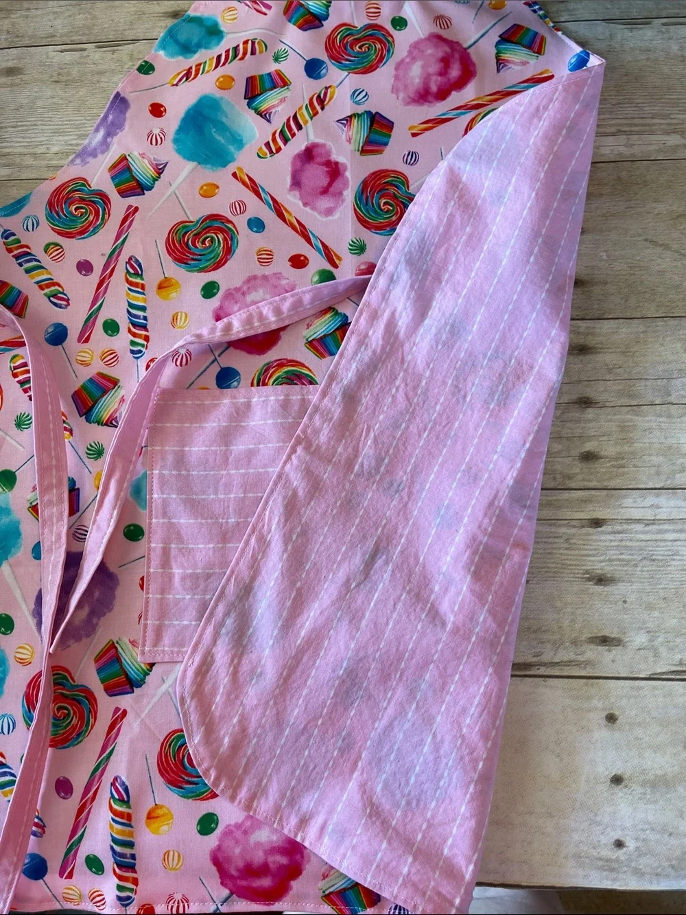Kids Apron Pink & Candy  Fits Ages 3 - 10 Years Old Two Sided Cotton
